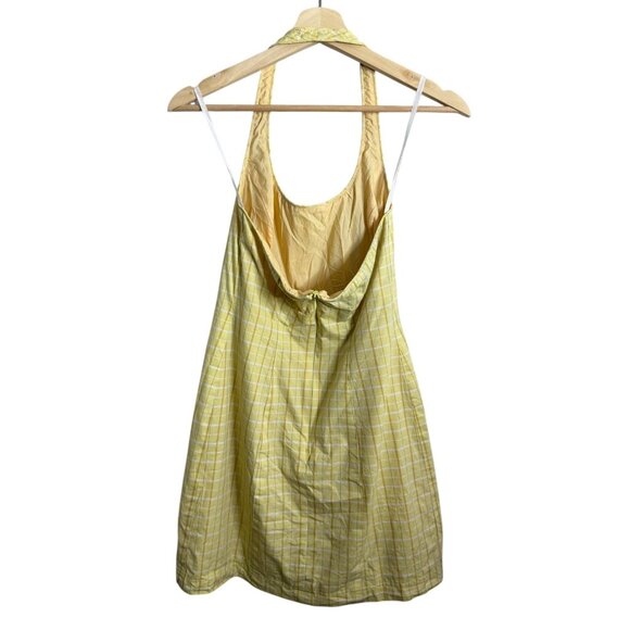 Vintage Y2K Butter Yellow Plaid Halter Mini Dress 6 Feminine Romantic Dainty - Picture 2 of 5